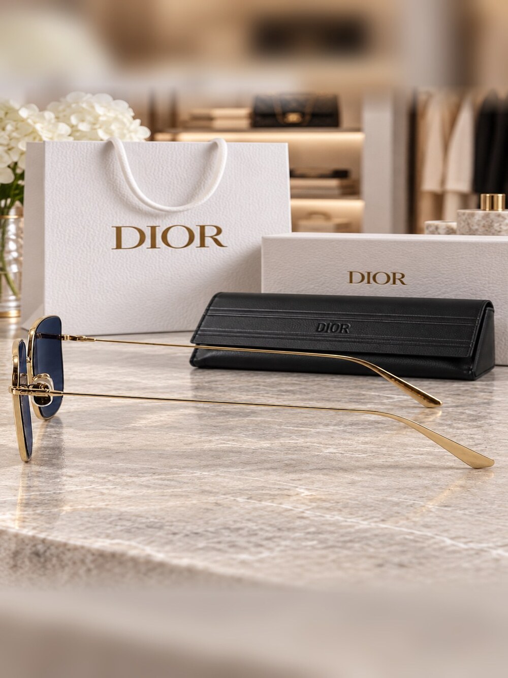 Dior Gold Frame Square Sunglasses - Picture 3 of 6